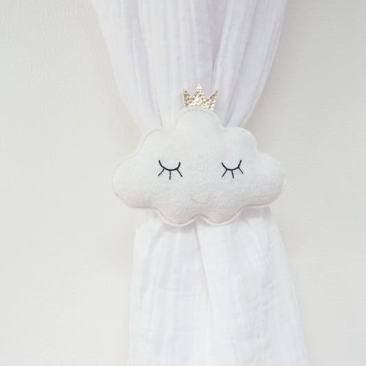 Attache rideau nuage souriant. Embrasse rideau décoratif pour chambre d'enfant.